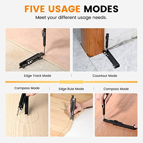 Saker Multi-Function Scribing Tool- Construction Pencil- Aluminum Alloy Scribe Tool With Deep Hole Pencildiy Woodworking Scribe Gauge Scriber Line Maker Measuring Tools For Men(5.5Inch Black)