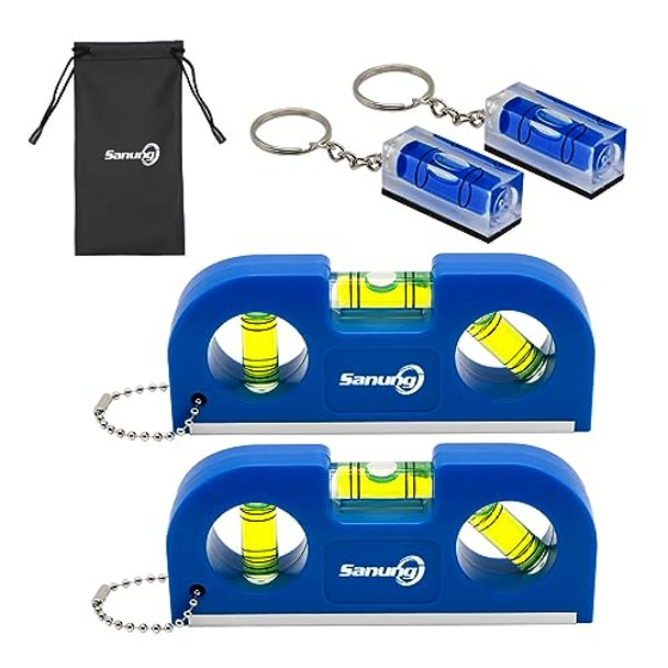 Sanung Magnetic Level Set 2Pcs Portable Bubble Torpedo + 2Pcs Acrylic Spirit Levels With Keychain For Quick Attach 45 90 180 Degree Measurement