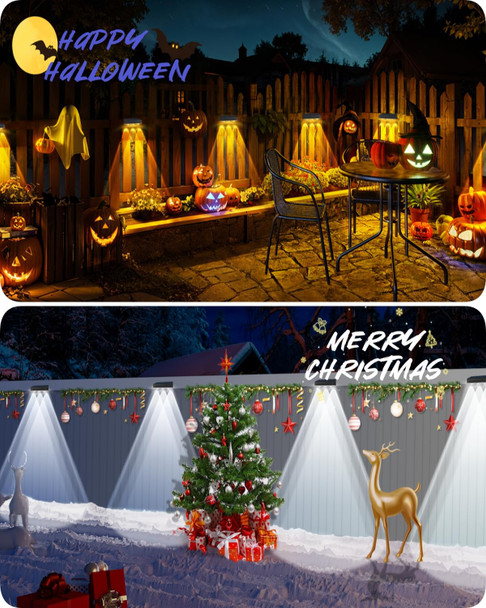 Senlukit Solar Fence Lights Outdoor 12 Pack D High Brightness 3 Led Spot Lens Waterproof Deck Lights 7 Mode Warm&Cool White Rgb Solar Powered Wall Lighting Decor For Outside Patio Step Backyard Railing