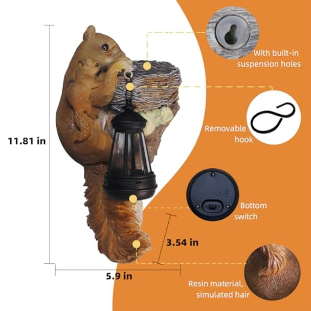 Shengli Tiancheng Solar Garden Decor: 11.8-Inch Squirrel Resin Statue Bird Feeder - Solar Statue Lawn Ornamentyard Decorations Outdoor Garden Decor Unique Birthday Housewarming S For Mom Women
