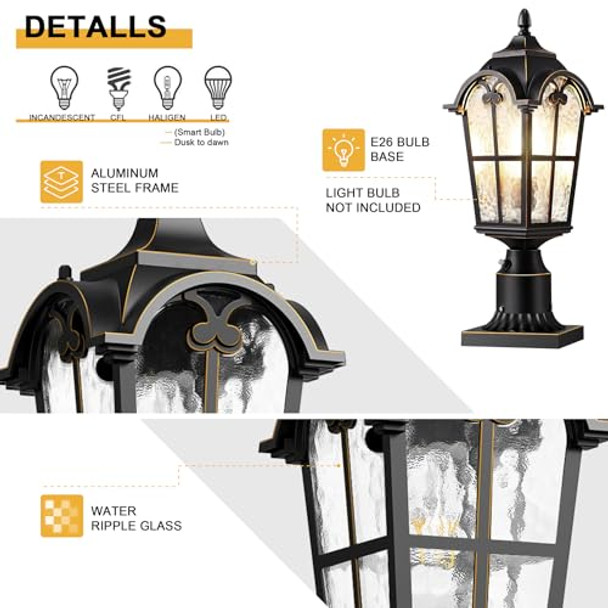 Slypadan Dusk To Dawn Outdoor Post Lightsblack Waterproof Lamp Post Light Fixture Aluminum Lamp Posts Outdoor Lighting Pole Lantern For Outside Yard Patio Pathway Garden Deck Hard Wired