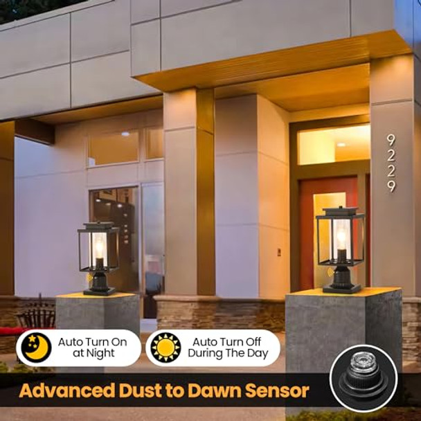 Smeike Dusk To Dawn Outdoor Post Light Hardwired Black Lamp Post Lights With Pier Mount Base Waterproof Exterior Lamp Post Lantern With Clear Class Pole Light For Garden Yard Patio Pathway