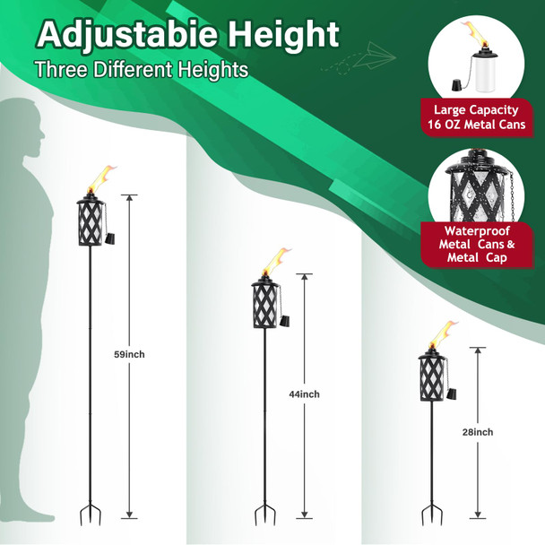 Snogswog Citronella Torches For Outside Set Of 6 Black16 Oz Outdoor Garden Torches With 3-Prong Grounded Stake 59 Inch Metal Torch For Garden Décor Outside Torches For Backyard Garden Patio