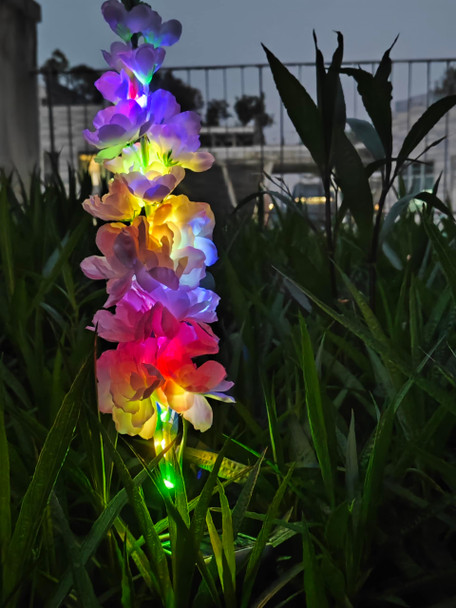 Solarera Solar Lights Outdoor Waterproof 2 Pack Solar Flowers 7 Colors Changing Solar Delphinium Lights For Yard Garden Decoration Enlarged Solar Panel Memorial Day Decorations (Pink)