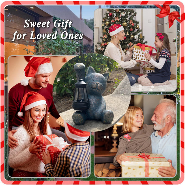 Sscdfdc Cat Garden Statues With Solar Lanterns Outdoor Garden Art Deco Figurines Sculpture For Porch Balcony Lawn Yard. Birthday /Mother'S Day /For Mom Grandmother Woman Cat Lover (Bronze)