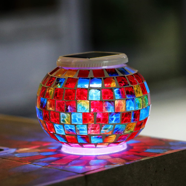 Starryfill Color Changing Mosaic Solar Lights Multicolor Glass Globe Led Light Outdoor And Indoor Waterproof Table Lamps For Garden Pati Party Yard Decorations