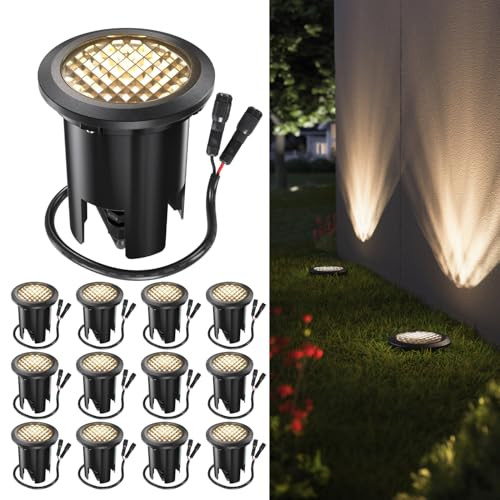 Sunco Lighting12 Pack Low Voltage In-Ground Led Outdoor Lights Landscape Well Lighting For Yard Garden Walkway 3W 200 Lm 3000K Warm White Ip67 Rated 50000 Lifetime Hours Etl.
