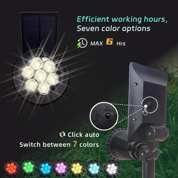 Sunklly Solar Spot Lights Outdoor Color Changing 8 Lighting Modes 2-In-1 Solar Lights Outdoor Waterproof Auto On/Off Multicolor Solar Powered Landscape Spotlights For Garden Patio Yard Pool 4 Pack