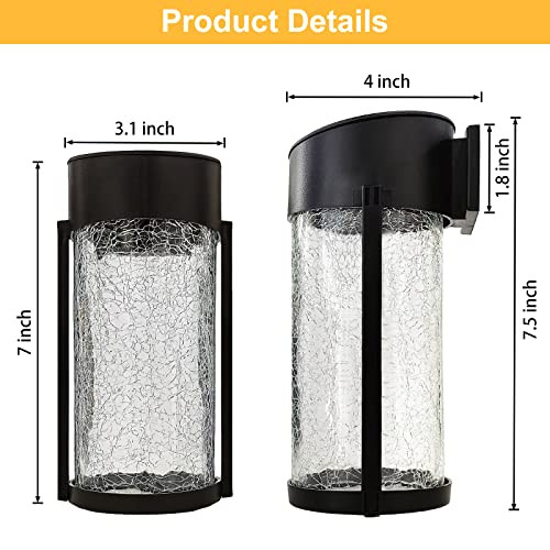 Sunnypark Solar Outdoor Wall Lights Fixture Set Of 2 Porch Lights Crackled Glass Diffuser With Warm White Led