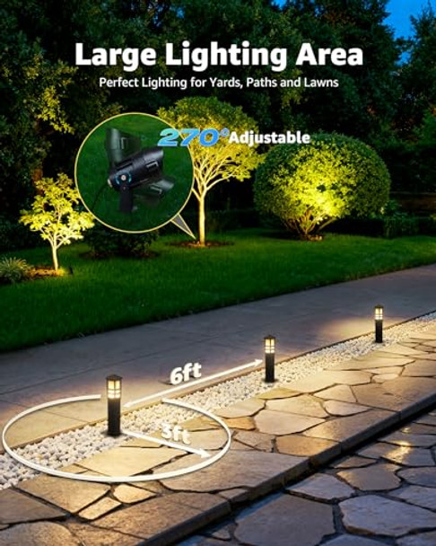 Sunvie 12-Pack Low Voltage Landscape Lighting Kit Led Bollard Pathway Lights Wired With Spotlights For Garden Path Yard Patio Cast-Aluminum Ip65 Waterproof 12-24V Ac/Dc 3000K Warm White Black