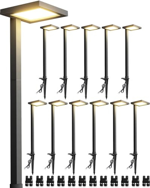 Sunvie 5W Anti-Glare Low Voltage Pathway Lights Wired 12-24V Led Landscape Path Lights 3000K Cast-Aluminum Waterproof Outdoor Landscape Lighting With Connectors For Walkway Yard Garden 12 Pack