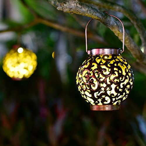 Sveiks Large Solar Lanterns 2 Pack Outdoor Waterproof Led Metal Hanging Solar Lights For Garden Yard Patio Tree Tabletop Landscape Decorations (Brown)