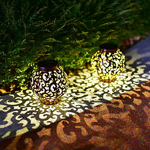 Sveiks Large Solar Lanterns 2 Pack Outdoor Waterproof Led Metal Hanging Solar Lights For Garden Yard Patio Tree Tabletop Landscape Decorations (Brown)