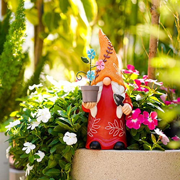 Sxszzxl Garden Gnome Statues Decoration 12 Inch Outdoor Solar Powered Female Gnome With Flowerpot Sculpture For Garden Patio Lawn Yard Decor