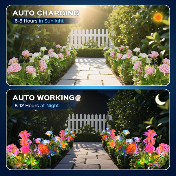 Tansoren 4 Pack Solar Garden Lights Outdoor Colorful Led Waterproof Solar Powered Rose Flowers Landscape Lights For Outside Yard Patio Pathway Decorative Décor S Two Lighting Modes