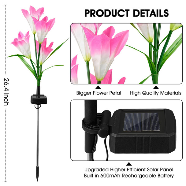 Tansoren 6 Pack Solar Garden Lights Outdoor 7 Color Changing Led Waterproof Solar Powered Lily Flowers Landscape Lights For Outside Yard Patio Pathway Decorative Décor