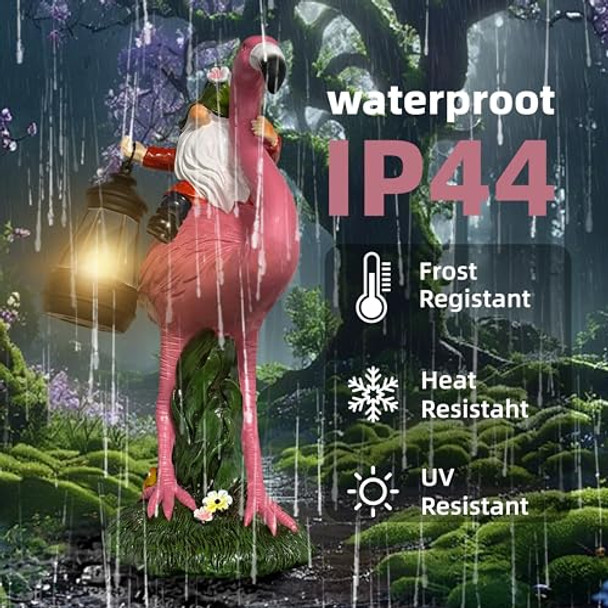 Tastion Solar Gnome Flamingo Garden Decor Statue Outdoor Funny Solar Light Gnome Decoration For Patio Balcony Yard Lawnbirthday  For Women Mom Grandma