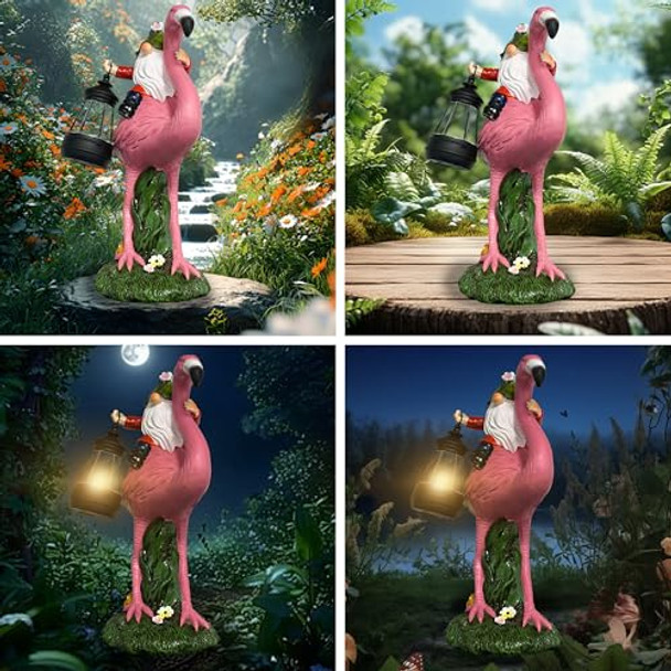 Tastion Solar Gnome Flamingo Garden Decor Statue Outdoor Funny Solar Light Gnome Decoration For Patio Balcony Yard Lawnbirthday  For Women Mom Grandma