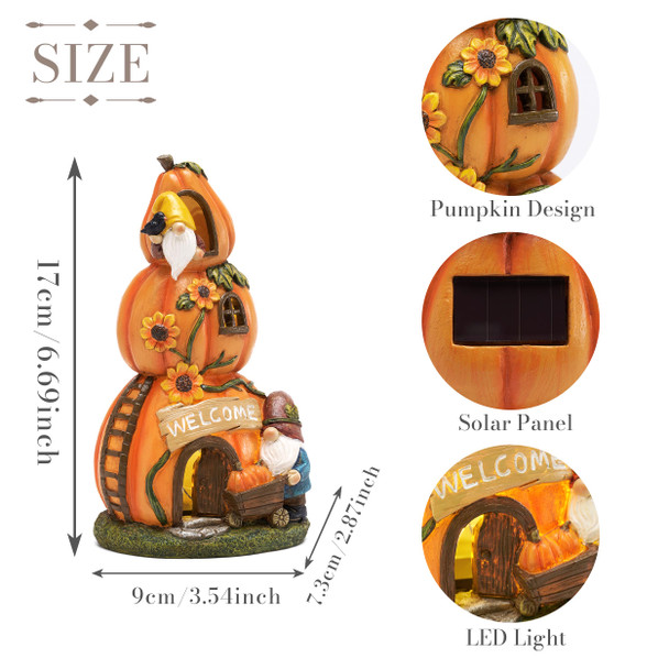 Teresa'S Collections Fall Decor Pumpkin Decor Orange Pumpkin Fairy House And Gnomes Santa With Solar Lights Waterproof Resin Outdoor Fall Decor Fall S Outdoor/Indoor 6.7"