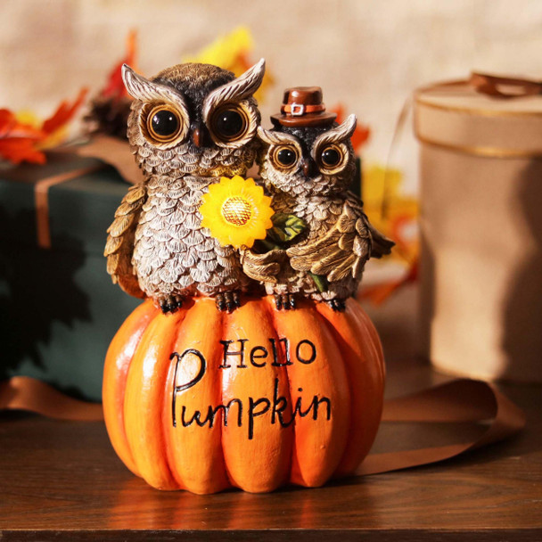 Teresa'S Collections Fall Decor Fall Owl Decor Owl Perch On Pumpkin With Solar Light Outdoor Fall Decor Waterproof Resin Fall S Outdoor/Indoor 7.1"