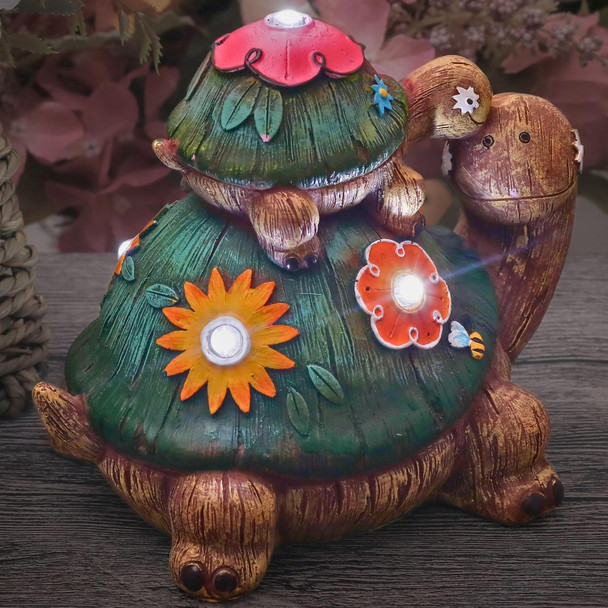 Teresa'S Collections Garden Decor Turtles Garden Decor Family Tortoises With Solar Light Waterproof Resin Garden Statue Turtles S Birthday S For Women Mom