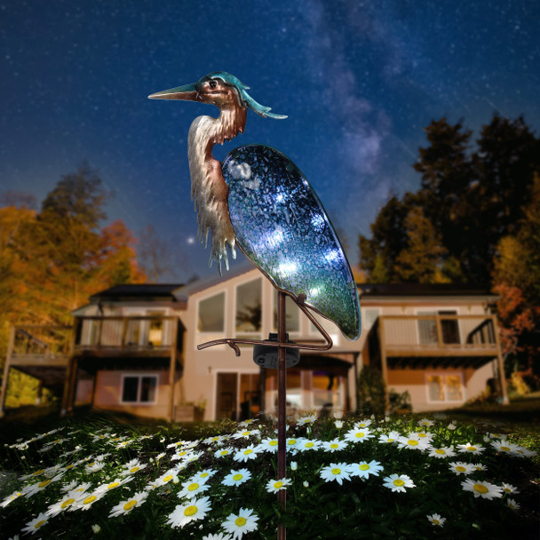 Teresa'S Collections Garden Decor For Outside Blue Heron Solar Lights 42" Glass Lawn Ornaments With Outdoor Lights Decorative Stake Yard Art Decorations Outdoor For Patio S For Mom Grandma