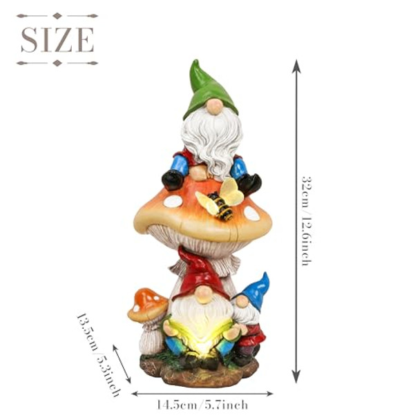 Teresa'S Collections Garden Gnomes Statues Decorations For Yard With Solar Lights Resin Gnome On Mushroom Reading Garden Decor Outdoor For Patio Lawn Ornamentsideal S For Dad And Mom 12.6"