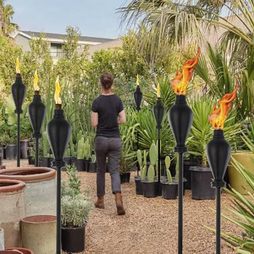 Tesrago Metal Citronella Torches Outdoor6 Pack60 Inch Tall Flame Metal Torches For Yardcitronella Candles Outdoorblack Torch Canister Replacement For Backyard Pathway Patio Party