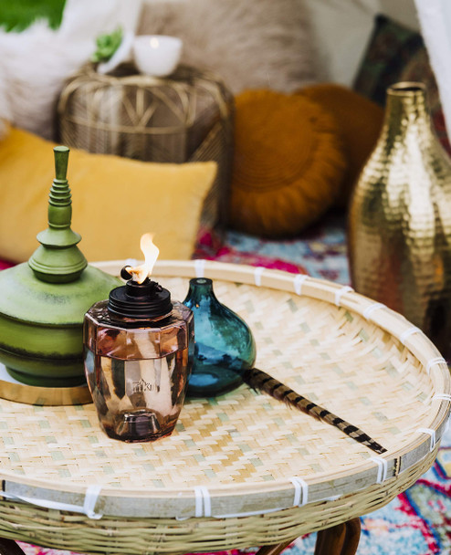 Tiki Adjustable Flame 64" Glass Torch – Pink Decorative Lighting For Outdoor Lawn Patio & Garden  Includes Snuffer & Long-Lasting Wick  Weather-Resistant Design