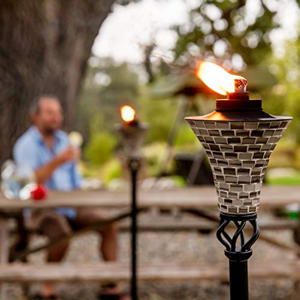 Tiki Easy Pour Ceramic Mosaic Torch – Gray Outdoor Decorative Lighting For Patio Backyard & Lawn  Weather-Resistant Design 62 Inches