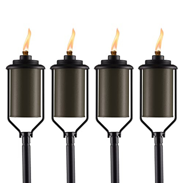 Tiki Easy Install 4-Pack Simply Metal Torches – Bronze Decorative Outdoor Lighting For Patio Lawn Backyard & Garden  65"  Weather-Resistant  Includes Long-Lasting Wick & Snuffer