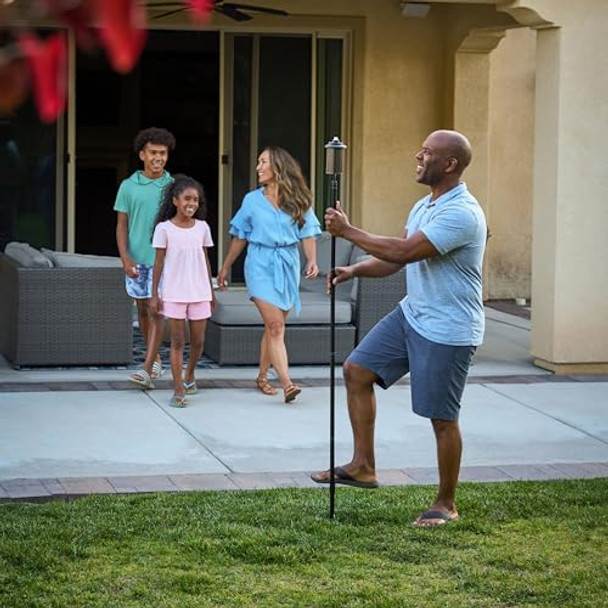 Tiki Easy Install 4-Pack Simply Metal Torches – Bronze Decorative Outdoor Lighting For Patio Lawn Backyard & Garden  65"  Weather-Resistant  Includes Long-Lasting Wick & Snuffer