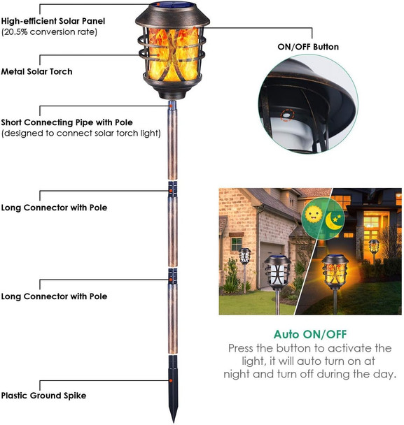 Tomcare Solar Outdoor Lights Metal Flickering Flame Torches Waterproof Heavy Duty Pathway Landscape Lighting Dusk To Dawn Auto On/Off For Garden Patio Yard 4 Pack