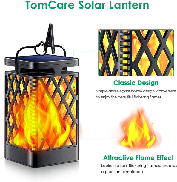 Tomcare Solar Lights Outdoor Flickering Flame Solar Lantern Outdoor Hanging Lanterns Decorative Outdoor Lighting Solar Powered Waterproof Led Flame Christmas Lights For Patio Garden Black 4 Pack