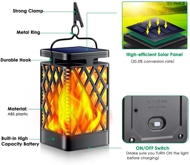 Tomcare Solar Lights Outdoor Flickering Flame Solar Lantern Outdoor Hanging Lanterns Decorative Outdoor Lighting Solar Powered Waterproof Led Flame Christmas Lights For Patio Garden Black 4 Pack