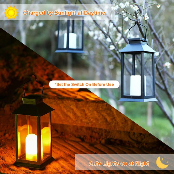 Tomshine Led Solar Lantern - Outdoor Hanging Solar Lights Waterproof Flickering Flame Candle Light For Patio Courtyard Garden Decorative(2 Pack)