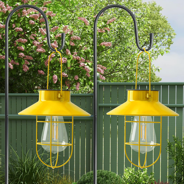 Topruifeng Solar Lantern With Shepherd Hook Edison Bulb Garden Lights For Outside Decor Water Resistant Pathway Lamp Outdoor Home Decoration For Housewarming (Red 2 Pack)