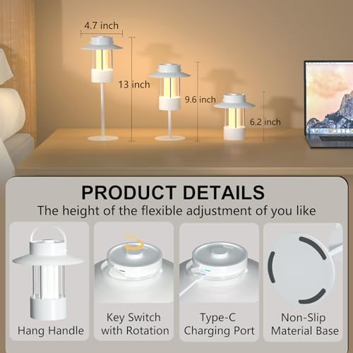Tropicaltree 2 Pack Table Lamp - 5600Mah Battery Operated Lamp - 5 Color Knob Dimming - For Home/Office/Bars/Outdoor Party/Camping/Residence Halls/Coffee Shop Night Light - White
