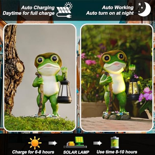 Twinbling Solar Frog Garden Decor With Lantern Outdoor Statue For Patio Pathway Frog Figurine For Yard Decoration Lawn Ornament Gardening S For Women Mom Grandma