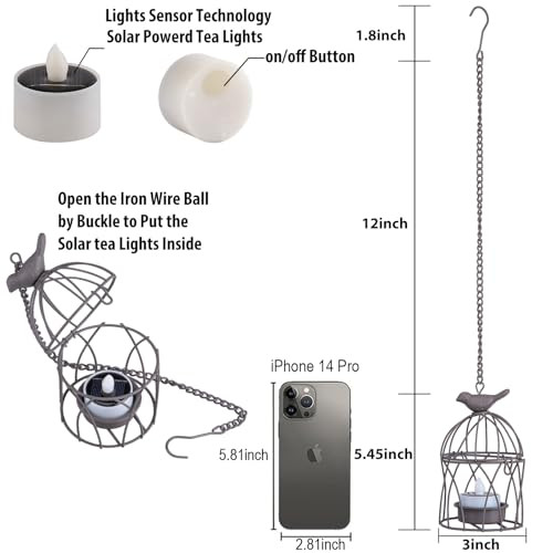 Twinkvilla Solar Lanterns Outdoor Waterproof Rust Iron Cage Candle Holder With Flickering Solar Powered Tea Lights Hanging Solar Lights For Outside Tree Backyard Patio Garden Fence Decoration-4Pack