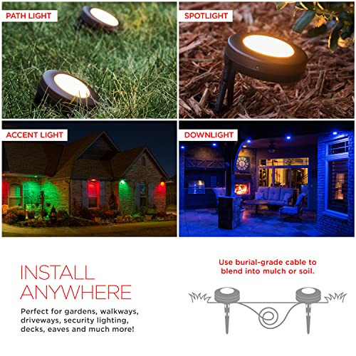 Ultrapro Ultrapro Led Landscape Lights Color Changing Large 6 Pucks 48Ft Outdoor Lighting Patio Deck Balcony Garden Walkway All Seasons Weather Resistant Durable Multi-Setting 60769