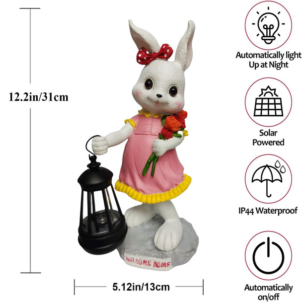 Uniqus Solar Garden Statues Outdoor Decor Waterproof Rabbit Figurines Solar Lights Decorations For Patio Yard Lawn Ornaments S Birthday Housewarmin (Blue)