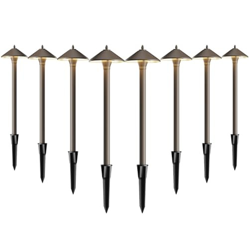 Uniqus Pro Style Pathway Lights Outdoor Landscape Lighting Kit 8Pk Low Voltage 10W Halogen 25 Lumen Walkway Lights 12V Ac Warm White Metal Hardwired Path Light With Connectors And Spike Stakes