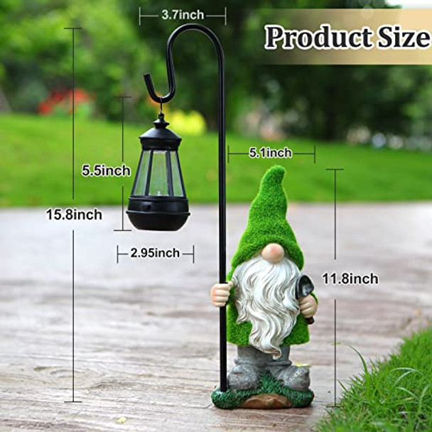 Vchymm Flocked Garden Gnome Statue With Solar Led Light Large Funny Fairy Gnomes Figurines With Solar Lantern Outdoor Fall Decorations For Yard Lawn Tall 15.8 Inch