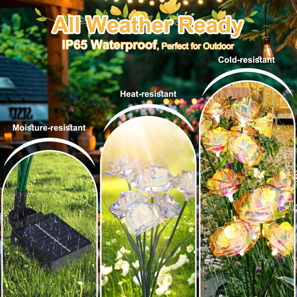 Veeool [24 Bigger Roses] Solar Garden Lights Outdoor Birthday S For Mom Women Preserved Flowers Solar Light Ip65 Waterproof Garden Decoration For Outside Yard Patio Lawn Path Cemetery Grave-Auto On/Off