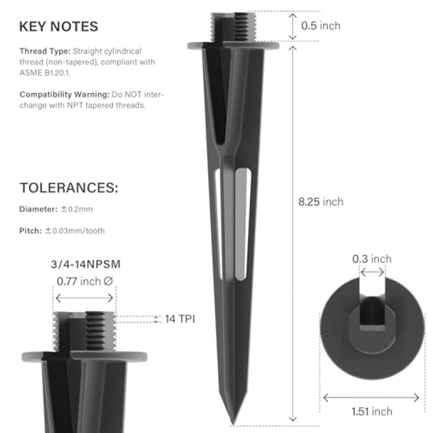 Venus Manufacturing 6Pcs 8.75” Landscape Lighting Metal Stakes 3/4 Npsm (0.77'' Thread Diameters) Path Light Replacement Ground Spikes Fit Malibu Outdoor Pathway Light & Spotlight/Floodlight Lights