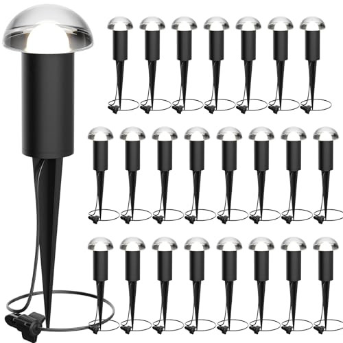 Venus Manufacturing Low Voltage Landscape Pathway Lighting 6Pk 1.5W Led Mushroom Lights 35Lumen Wired Walkway Light 3000K Warm White Driveway & Sideway Lights Metal Black Finish With Connector Stake