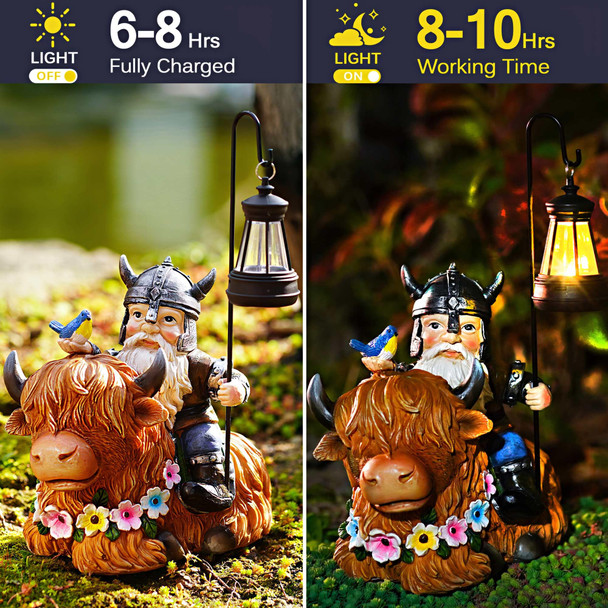 Vereemy Garden Gnome Outdoor Statue 12 Inch Highland Cow Gnomes Decorations For Yard Patio Lawn Porch Birthday For Women Mother’S Day Housewarming With Solar Light Funny Decor For Outside