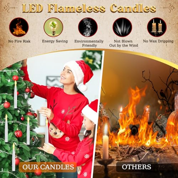 Veuieizt Halloween Decorations - Floating Candles With Wand & 6-Hour Timer - Flameless Led Hanging Candles With Clip Battery Operated Window Taper Candle For Indoor/Outdoor Halloween & Holiday Decor 12Pcs