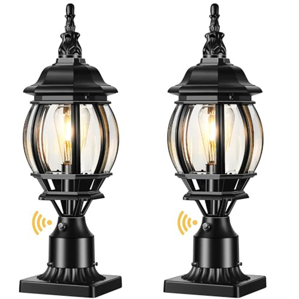 Vianis Hardwired Lamp Posts Outdoor Lighting Black Dusk To Dawn Outdoor Lamp Post Light Fixture With Pier Mount Base 100% Aluminum 3-Inch Exterior Post Lantern For Porch Patio Backyard Garden